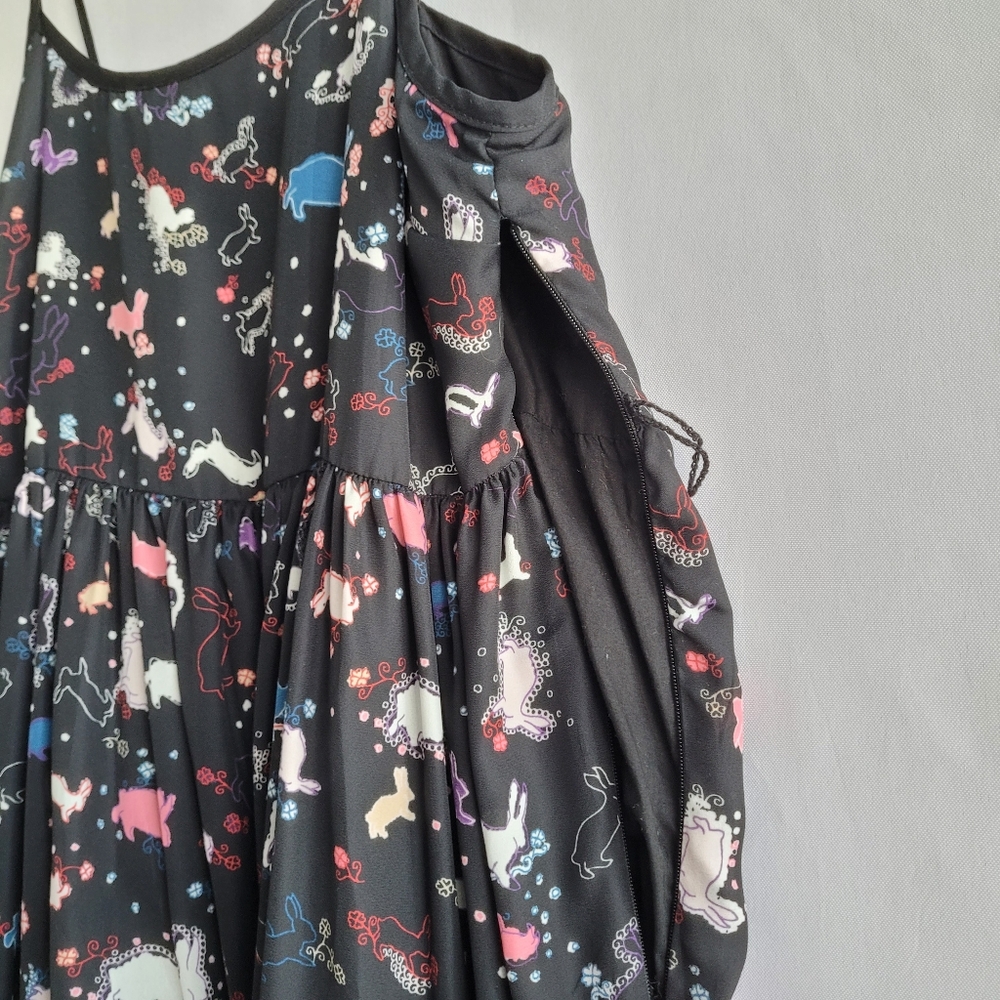 Erin Fetherston Target Slip Babydoll Dress Juniors 9 Black Novelty Flare Rabbit - Picture 8 of 13
